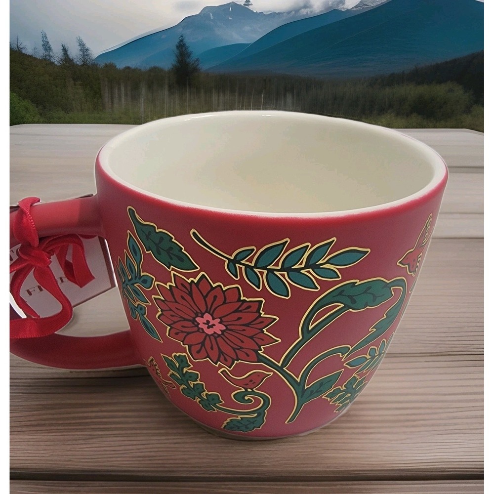 NWT Peppermint & Pine Red Cardinal and Floral Gold Soft Touch‎ Coffee Mug